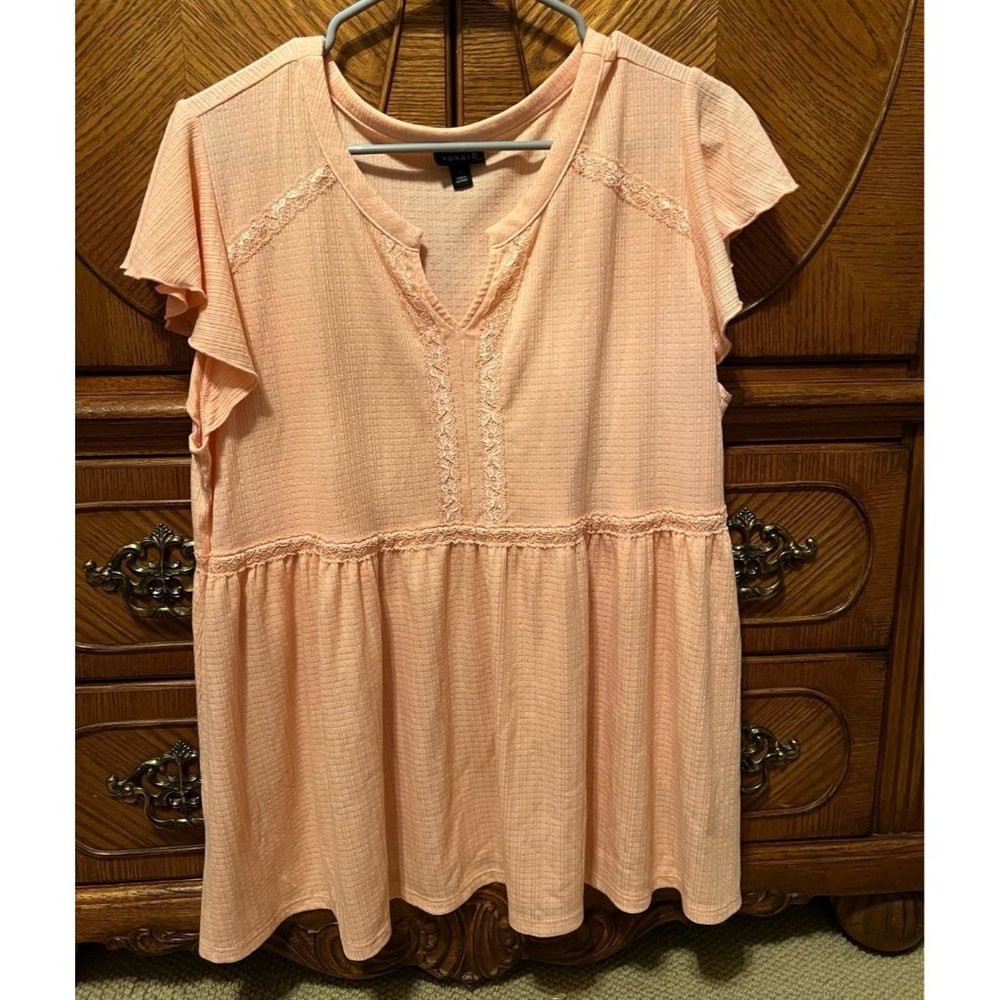 Torrid Babydoll Knit Notch Neck Lace Trim Top